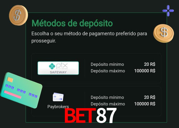 O cassino bet87 oferece uma grande variedade de métodos de pagamento